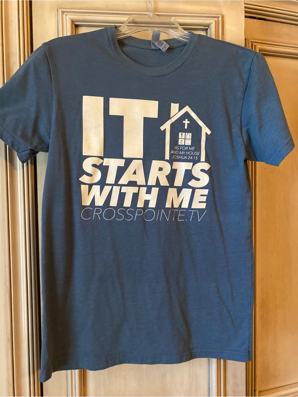 Next Level Blue Tee "It Starts With Me", size small